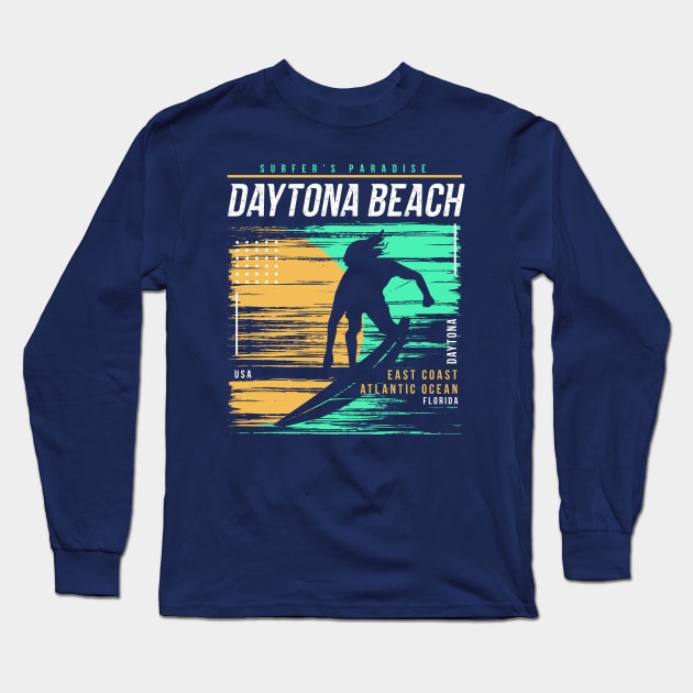 Retro Surfing Daytona Beach, Florida // Vintage Surfer Beach // Surfer's Paradise Long Sleeve T-Shirt by Now Boarding